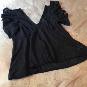 Mesh Top with Ruffle Shoulder & Low Back